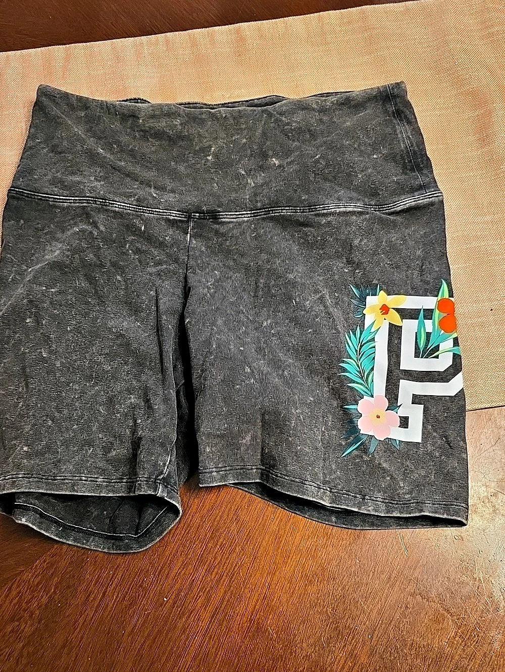 PINK Floral Athletic Shorts in Black